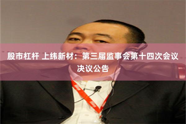 股市杠杆 上纬新材：第三届监事会第十四次会议决议公告