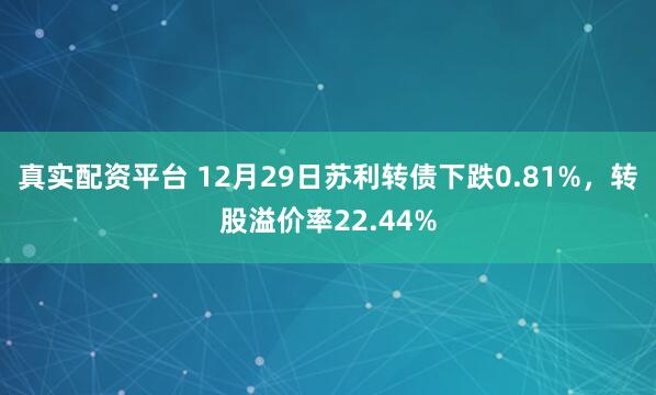 真实配资平台 12月29日苏利转债下跌0.81%，转股溢价率22.44%